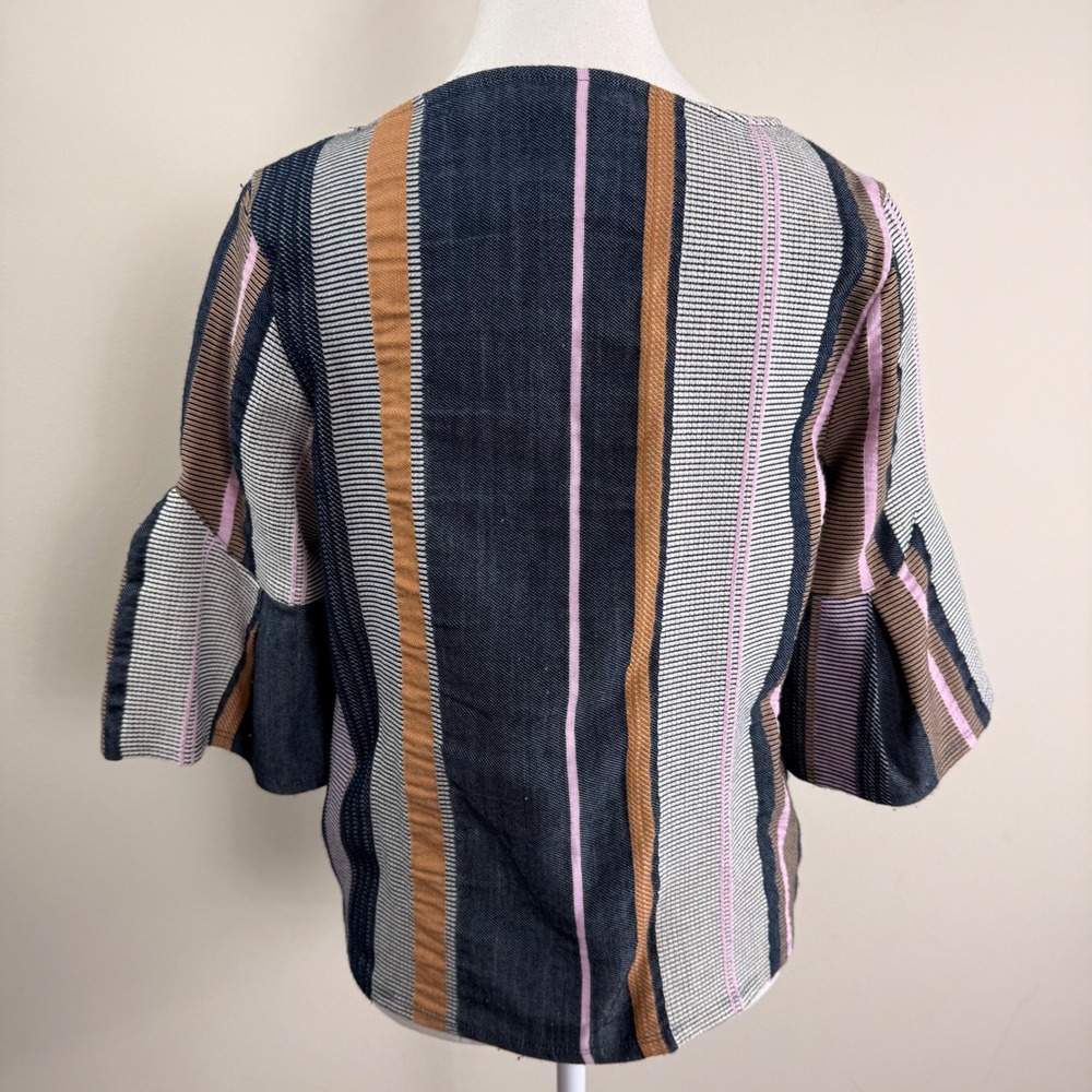 Dolan Left Coast Collection Womens Small‎ Striped Bell Sleeve Boat Neck Top Navy - Picture 3 of 9